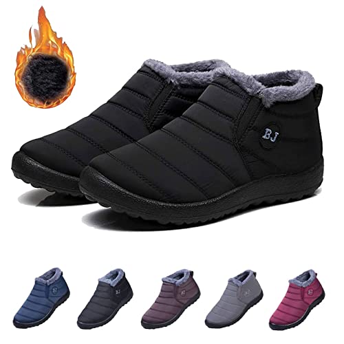 Qosneoun Boojoy Shoes, Boojoy Winter Boots Women Men Snow Boots Waterproof Anti-slip Ankle Booties Outdoor Warm Lined Shoes (Black, adult, women, numeric_42, numeric, eu_footwear_size_system, medium) von Qosneoun