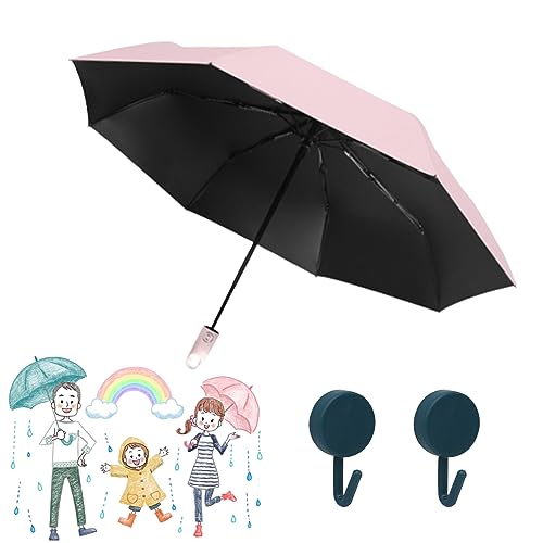 Qosneoun Dreifach Selbstöffnender Und Zurückziehbarer Regenschirm Mit Schnalle, Three-Fold Self Opening and Retracting Umbrella with Buckle, Automatic Open Close Folding Umbrella (Rosa) von Qosneoun