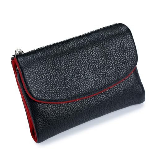 Qosneoun Joyfullygo Geldbörse Unisex Pebble Leder Geldbörse Ledergeldbörse mit Geldklammer für Münzen und Karten Kleine Kompakte Geldbörse, Schwarz , Einheitsgröße, Klassisch von Qosneoun