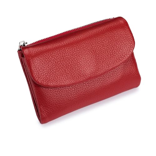 Qosneoun Joyfullygo Geldbörse Unisex Pebble Leder Geldbörse Ledergeldbörse mit Geldklammer für Münzen und Karten Kleine Kompakte Geldbörse, rot, Einheitsgröße, Klassisch von Qosneoun