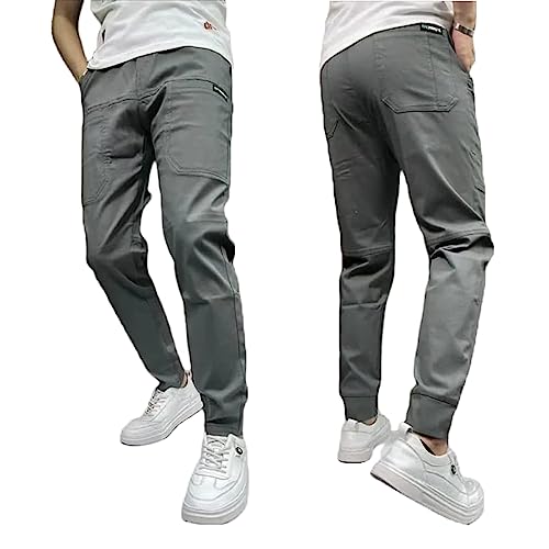 Qosneoun Men's High Stretch Multi-Pocket Skinny Cargo Pants, Skinny Multi Pocket Cargo Pants for Men, Mens Casual Joggers Pants (as3, Numeric, Numeric_30, Regular, Regular, Grey) von Qosneoun