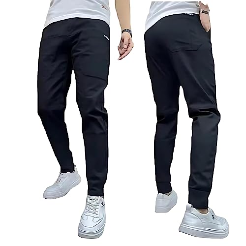 Qosneoun Men's High Stretch Multi-Pocket Skinny Cargo Pants, Skinny Multi Pocket Cargo Pants for Men, Mens Casual Joggers Pants (as3, Numeric, Numeric_32, Regular, Regular, Black) von Qosneoun