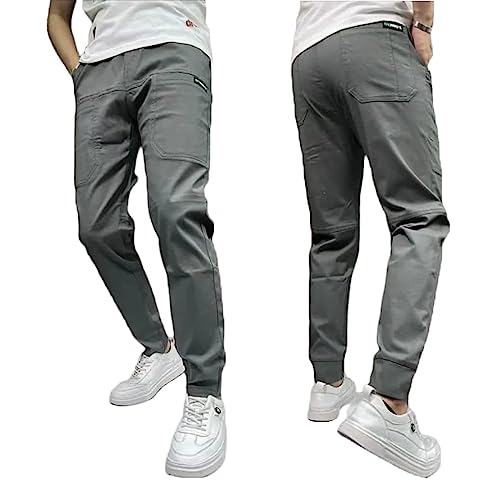 Qosneoun Men's High Stretch Multi-Pocket Skinny Cargo Pants, Skinny Multi Pocket Cargo Pants for Men, Mens Casual Joggers Pants (as3, Numeric, Numeric_32, Regular, Regular, Grey) von Qosneoun