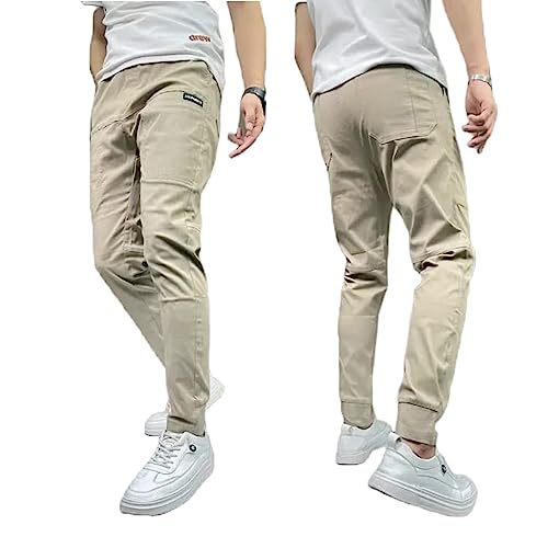 Qosneoun Men's High Stretch Multi-Pocket Skinny Cargo Pants, Skinny Multi Pocket Cargo Pants for Men, Mens Casual Joggers Pants (as3, Numeric, Numeric_34, Regular, Regular, Khaki) von Qosneoun