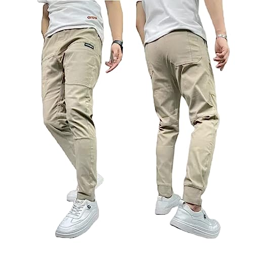 Qosneoun Men's High Stretch Multi-Pocket Skinny Cargo Pants, Skinny Multi Pocket Cargo Pants for Men, Mens Casual Joggers Pants (as3, Waist, Numeric_36, Regular, Regular, Khaki) von Qosneoun