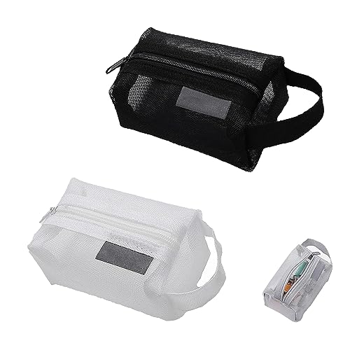 Qosneoun Portable Square Mesh Storage Bag, Portable Mesh Storage Bags, Mesh Cosmetic Pouch, Portable Mesh Zipper Cosmetic Bags Mesh Coin Purse Small (2Pcs-A) von Qosneoun
