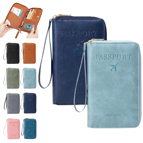 Similarbe Multifunktionale RFID-Reisepasshülle, Reisedokumentenmappe, Reisedokumentenhülle für Männer und Frauen (2 PCS-G) von Qosneoun