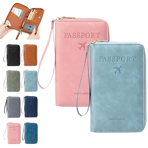 Similarbe Multifunktionale RFID-Reisepasshülle, Reisedokumentenmappe, Reisedokumentenhülle für Männer und Frauen (2 PCS-K) von Qosneoun