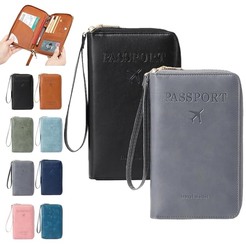 Similarbe Multifunktionale RFID-Reisepasshülle, Reisedokumentenmappe, Reisedokumentenhülle für Männer und Frauen (2 PCS-M) von Qosneoun