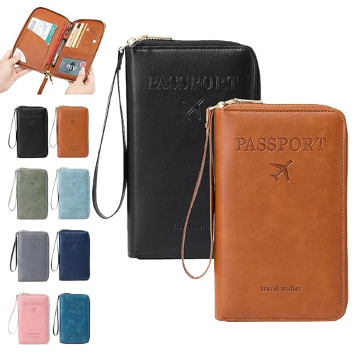 Similarbe Multifunktionale RFID-Reisepasshülle, Reisedokumentenmappe, Reisedokumentenhülle für Männer und Frauen (2 PCS-O) von Qosneoun