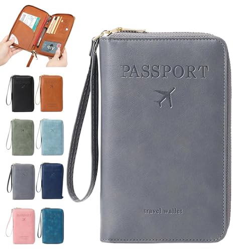 Similarbe Multifunktionale RFID-Reisepasshülle, Reisedokumentenmappe, Reisedokumentenhülle für Männer und Frauen (C) von Qosneoun
