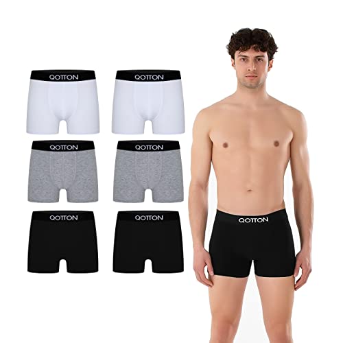 Qotton® Männer Unterhosen 6er Pack Boxershorts Herren, Ideale Passform (Schwarz (2X) + Grau (2X) + Weiß (2X) (Ingesamt 6 Paar), M) von Qotton