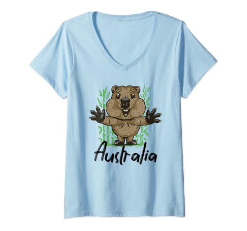 Damen Australien Qoukka Känguruh und Urlaub Australien T-Shirt mit V-Ausschnitt von Qoukka Australien Geschenke,Australien Souvenir