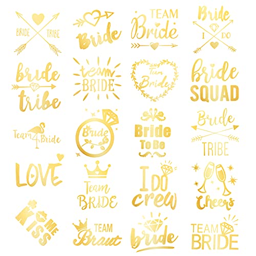 Qpout 20 Blatt Junggesellinnenabschied Tattoos Set Bachelorette Party Favors Gefälschte Flash Metallic Tattoo Aufkleber für Mädchen Frauen Tun Nacht Hochzeitsdekoration Braut Team Braut Tribe Zubehör von Qpout