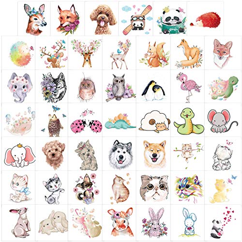 Qpout 48 Blatt Tiere Temporäre Tattoos für Kinder, Zoo Jungle Tiere Tattoos, Cartoon Tattoos für Kinder Jungen Mädchen Tier Geburtstag Mitgebsel Dekoration Geschenke von Qpout