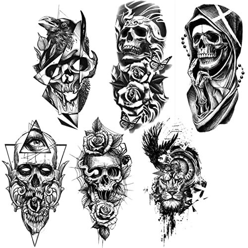 Qpout Schädel Temporäre Tattoos für Erwachsene, 6 Blatt Schädel Tattoos für Männer und Frauen, Totenkopf Tattoos Realistische, Hand Arm Ärmel Tattoos Aufkleber, Halloween/Tag der Toten Tattoos Qpout Schädel Temporäre Tattoos für Erwachsene, 6 Blatt Schädel Tattoos für Männer und Frauen, Totenkopf Tattoos Realistische, Hand Arm Ärmel Tattoos Aufkleber, Halloween/Tag der Toten Tattoos von Qpout