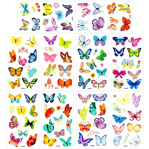 Qpout Kinder Mädchen Schmetterling Tattoo Sets Bunte Schmetterling Temporäre Tattoo Aufkleber Gesicht Arm Tattoos Kinder Mädchen Jungen Geburtstagsfeier Geschenk Zubehör von Qpout