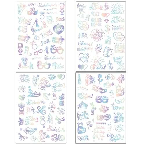 4 Blätter Hen Party Temporäre Tattoos Team Braut Hen Do Bachelorette Party Zubehör für Mädchen Frauen Brautjungfer Braut zu sein Hochzeit Aufkleber von Qpout
