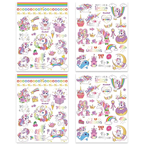 Qpout 98 Einhorn Tattoos Set Einhorn Regenbogen Temporäre Tattoos Kinder Aufkleber Sticker Kindertattoos Aufkleber für Mädchen Jungen Kindergeburtstag Mitgebsel Einhorn Party von Qpout