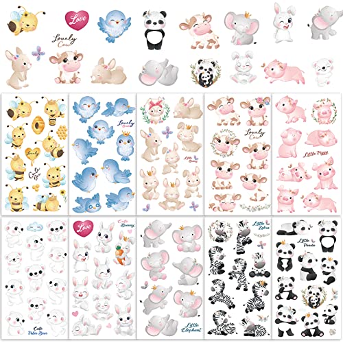 Qpout Tier Tattoos für Kinder, Panda, Elefant, Hase Bär süßes Schwein Biene Temporäre Tattoos Aufkleber, Kinder Tattoos für Jungen Mädchen Party-Dekoration Geburtstagsgeschenke von Qpout