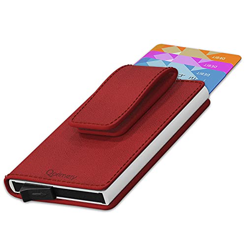 Kartenetui Damen Herren legitimes Naturleder RFID Große Kapazität kreditkartenetui Herren Damen Wallet RFID Geldbeutel Herren Damen Wallets for Men Women rot von Qprimery