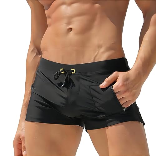 Qrity Herren Badehose Schnelltrocknend Badeshorts Badepants Sport Badehose für Herren, mit Kordelzug und Reißverschluss Tasche -M von Qrity