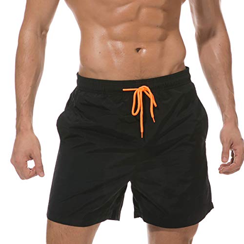 Qrity Herren Badeshorts, Badehose Herren Jungen Badeshorts Männer, Strandhose mit Taschen, Schwimmen Schnelltrocknen, Strandshorts, Verstellbarer Kordelzug, Schwarz -L von Qrity