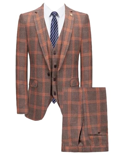 Qrkoda Herren Anzug Kariert 3-Teilig Einreihig Knopf Jacke Weste Hose für Business Weihnachten von Qrkoda