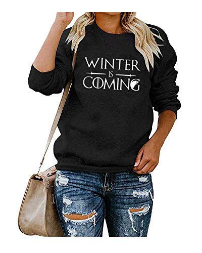 Qrupoad Damen Winter is Coming Sweatshirt Game Thrones Kapuzenpullover Langarm Oversize Cozy Fleece Pullover Tops mit Taschen - - Klein von Qrupoad