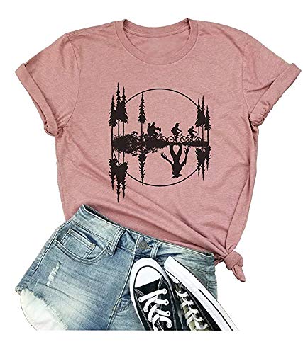 Qrupoad The Upside Down Damen T-Shirt Vintage Retro 90er Jahre Novelty Funny Graphic Tees, rose, X-Klein von Qrupoad