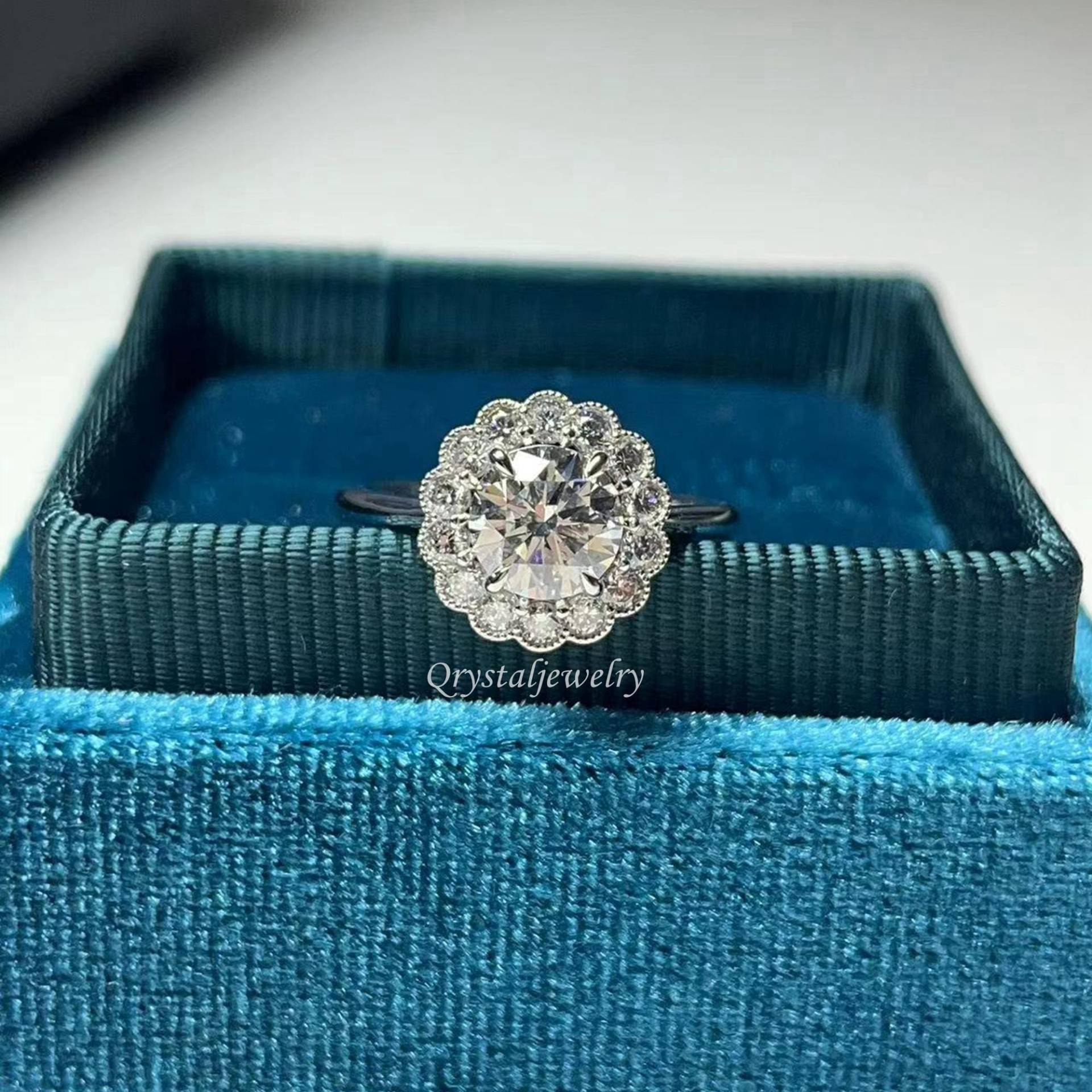 1.19 Karat Labor Gewachsener Diamant Verlobungsring Platin Versprechensring von Qrystaljewelry