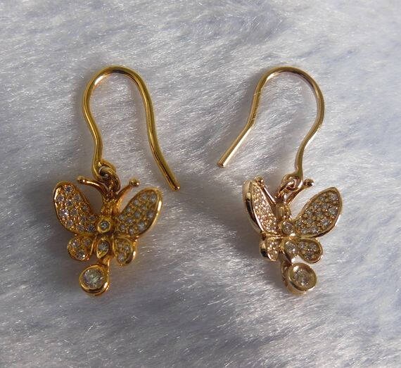 14K Gelbgold Diamant Schmetterling Ohrringe von Qrystaljewelry