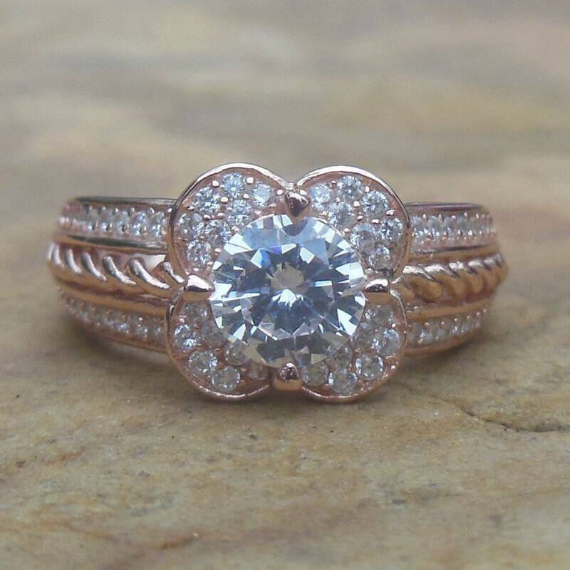 14K Rosegold Diamant Semi Mount Ring - 6 Mm Rund Verlobung von Qrystaljewelry