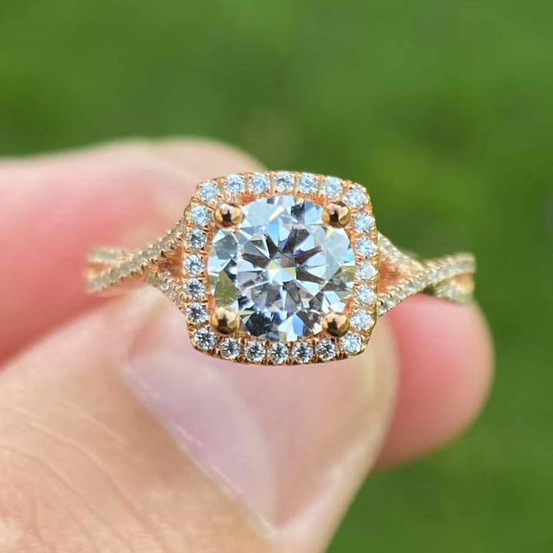 14K Rosegold Diamant Semi Mount Ring - 6 Mm Runde Verlobungsring von Qrystaljewelry