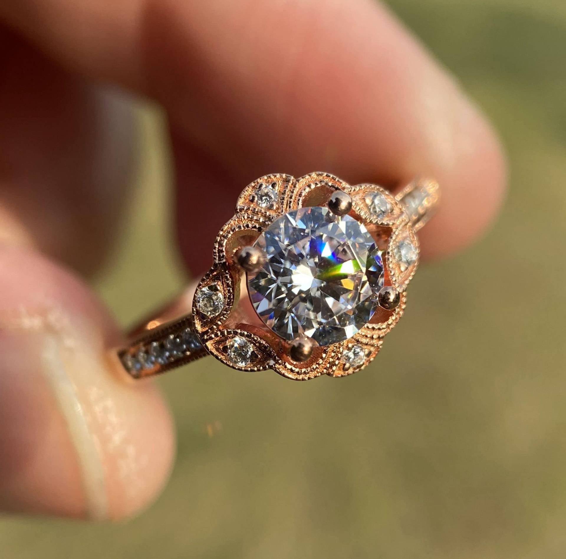 14K Rosegold Diamant Semi Mount Ring 6 Mm Runder Verlobungsring von Qrystaljewelry