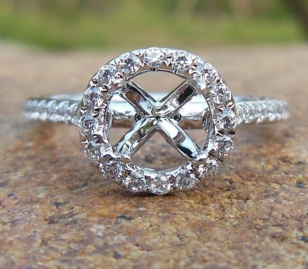 14K Weißgold Diamant Halo Ring Fassung 6 Mm Rund Semi Mount von Qrystaljewelry