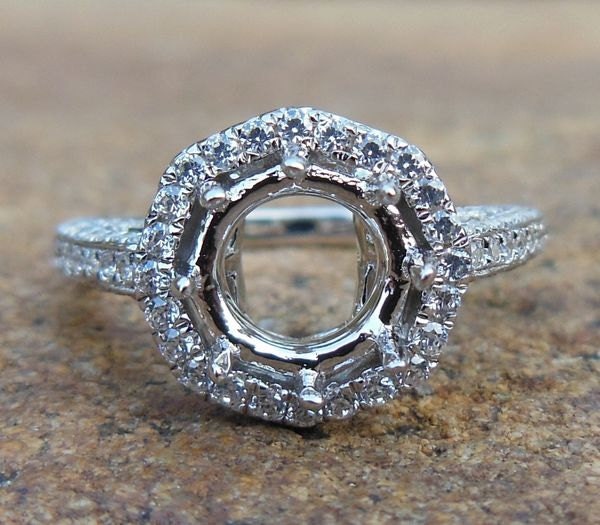 14K Weißgold Diamant Halo Ring-Fassung - 6 Mm Rundschliff von Qrystaljewelry