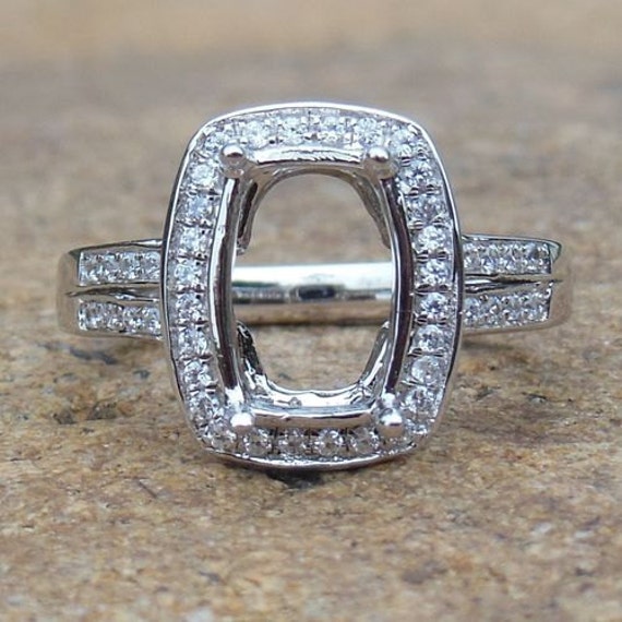 14K Weißgold Diamant Halo Ring Fassung 7 X 10 Mm Kissenschliff Semi Mount von Qrystaljewelry