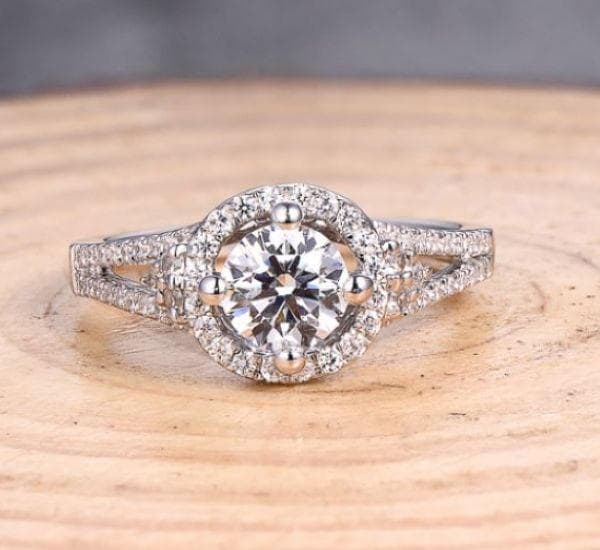14K Weißgold Diamant Halo Ring - Semi Mount Verlobungsring von Qrystaljewelry