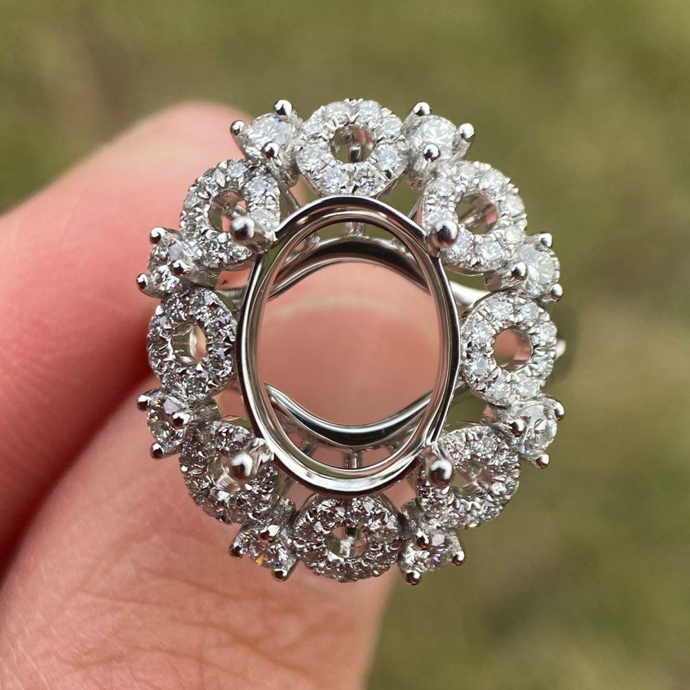 14K Weißgold Diamant Ringfassung 9 X 11 Mm Oval Mittelstein von Qrystaljewelry