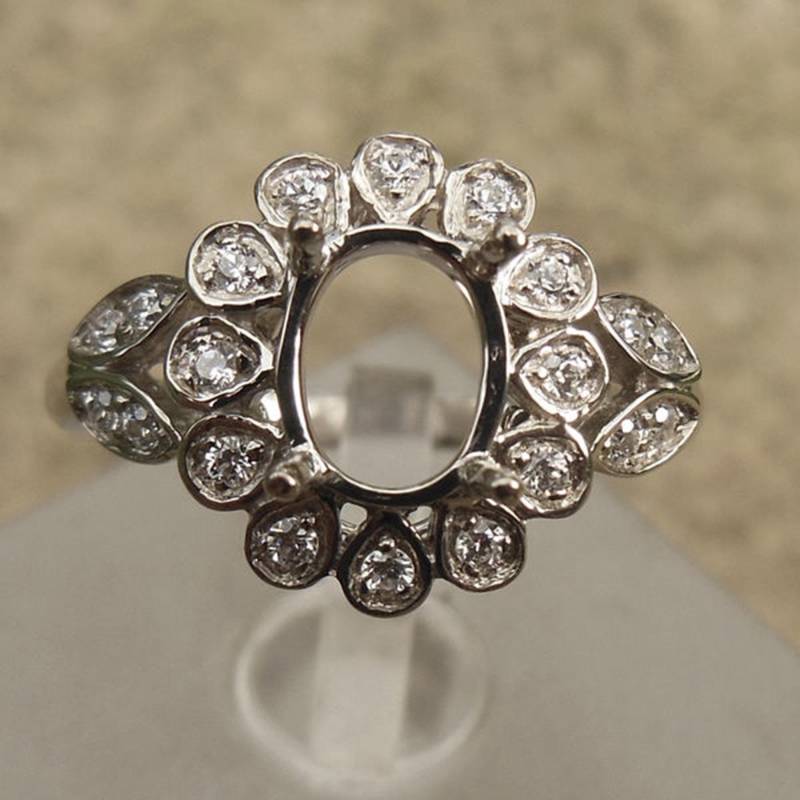 14K Weißgold Diamant Ringfassung Ovalschliff, 5 X 7 Mm von Qrystaljewelry