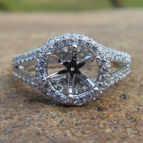 14K Weißgold Diamant Semi Mount Ring 6 Mm Runder Verlobungsring von Qrystaljewelry