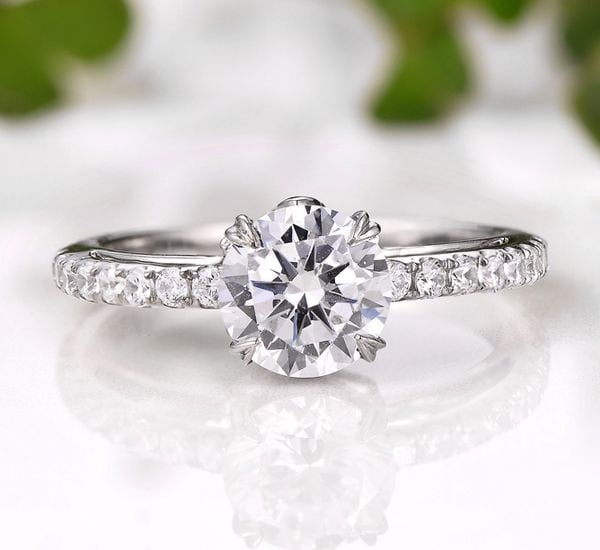 14K Weißgold Diamant Semi Mount Ring 7 Mm Runder Verlobungsring von Qrystaljewelry