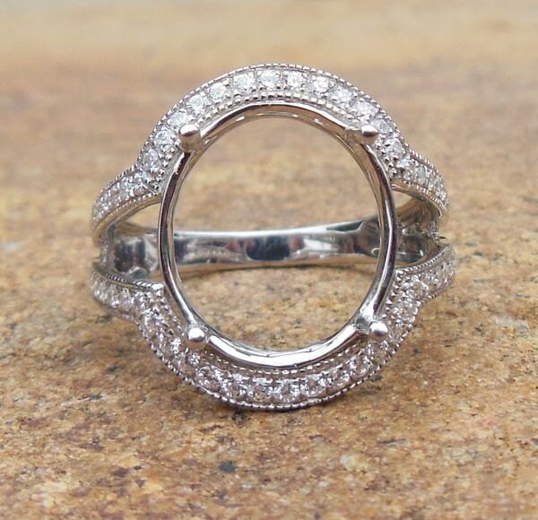 14K Weißgold Diamant Semi Mount Ring Oval 12 X 14 Mm Fassung von Qrystaljewelry