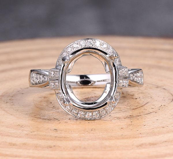 14K Weißgold Diamant Semi Mount Ring Oval 8 X 10 Mm Verlobungsring von Qrystaljewelry