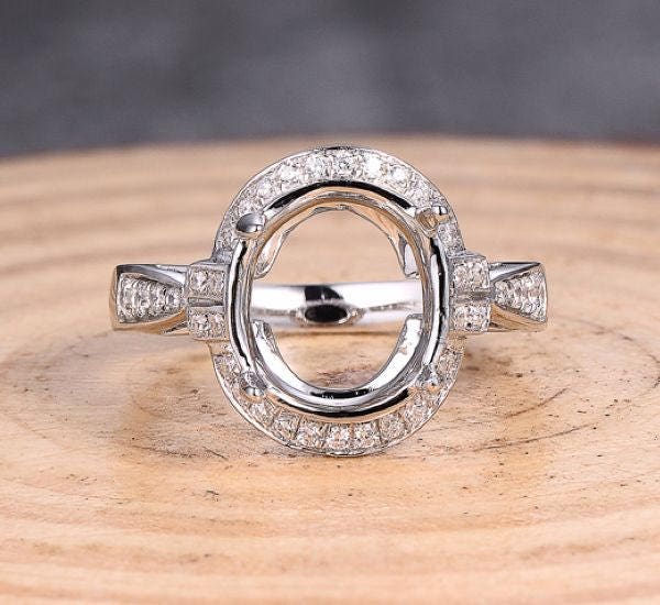 14K Weißgold Diamant Semi Mount Ring Oval 8 X 10 Mm Verlobungsring von Qrystaljewelry