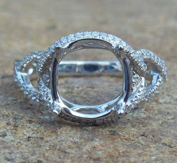 14K Weißgold Diamant Semi Mount Ring Oval 8 X 10 Mm Versprechensring von Qrystaljewelry