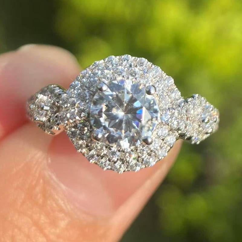 14K Weißgold Diamant Verlobungsring 6 Mm Double Halo Semi Mount von Qrystaljewelry