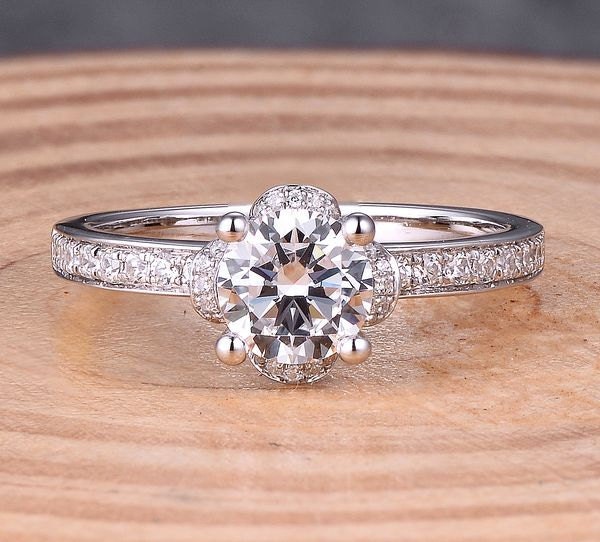 14K Weißgold Diamant Verlobungsring Semi Mount - 6 Mm Rund von Qrystaljewelry