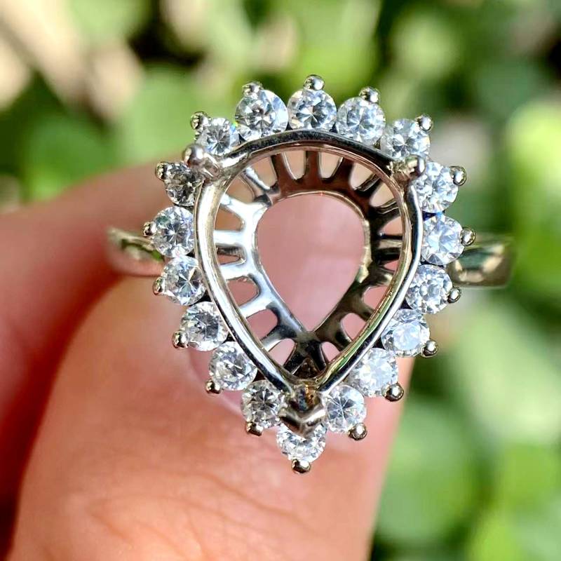 14K Weißgold Pear Semi Mount Ring Diamant Verlobungsring von Qrystaljewelry